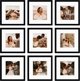 Picture Frame Set of 9, Display Pictures with Border, Multi Collage Gallery Square Photo Frames for Wall with Custom Pics - 0