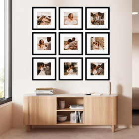 Picture Frame Set of 9, Display Pictures with Border, Multi Collage Gallery Square Photo Frames for Wall with Custom Pics