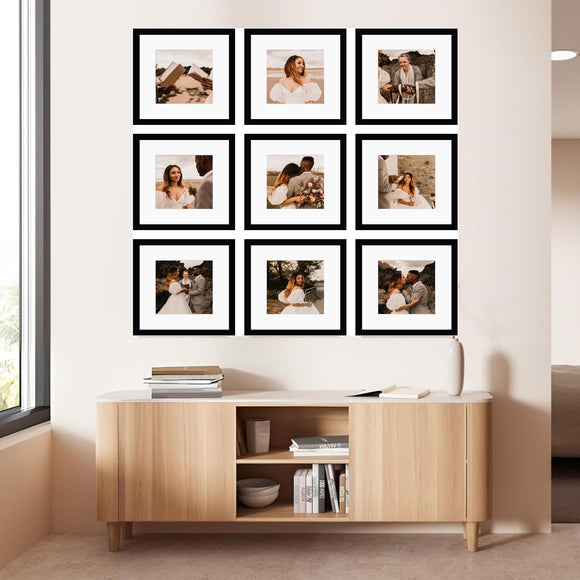 Picture Frame Set of 9, Display Pictures with Border, Multi Collage Gallery Square Photo Frames for Wall with Custom Pics