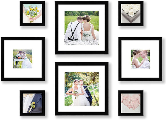Set of 8 Picture Frames with Glass - Gallery Wall Frame Collage Set with Two 12x12 Frames, Two 8x8 Frames and Four 5x5 Frames