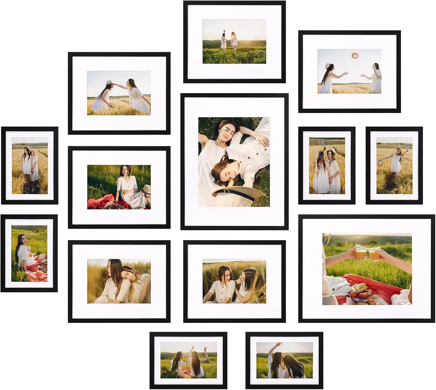 Pack of 14 Picture Frames for Various Sizes Photos, Frame Set Including Two 10x14, Six 8x10, Six 5x7, Gallery Frame Collage for Wall