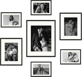 Simple Gallery Wall Collage Frames for Family Pics & Art Prints - Set of 7 Includes Four 5x7, Two 8x10, One 10x14 - Glass Front - - 0