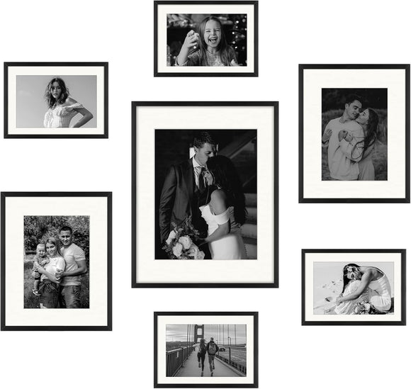 Simple Gallery Wall Collage Frames for Family Pics & Art Prints - Set of 7 Includes Four 5x7, Two 8x10, One 10x14 - Glass Front -