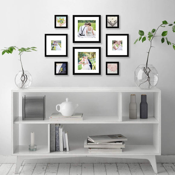 Set of 8 Picture Frames with Glass - Gallery Wall Frame Collage Set with Two 12x12 Frames, Two 8x8 Frames and Four 5x5 Frames