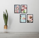 Set of four black aesthetic photo frames arranged as a custom wall collage with floral art prints. - Set of 4 Aesthetic Wall Decoration Photo Frames - 8x12" / Black - Frame World