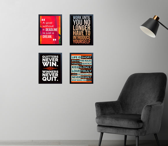 Set of 4 black frames with inspirational quotes in bold typography arranged as a motivational collage on a light gray wall. - Set of 4 Inspirational Quotes Frame set, Motivational Quote sets - 8x12" / Black / 1 - Frame World