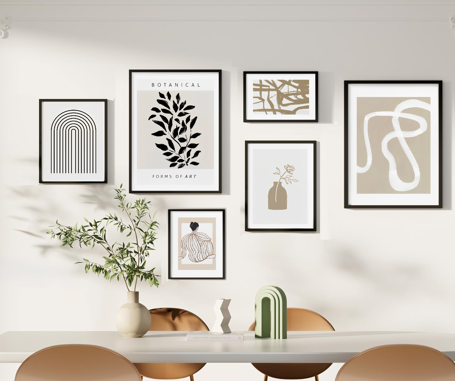 6 Pack Nordic Wall Abstract Neutral Tone Modern Print Frame set ( 12x16" 2 pc, 8x12" 2 pc, 6x8" pc)