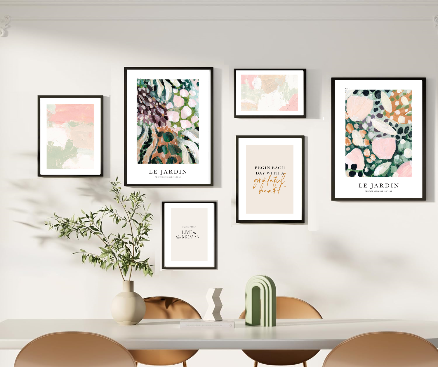 6 Pack Acrylic Garden Wall Abstract Pattern, Pastel Print Frame set ( 12x16" 2 pc, 8x12" 2 pc, 6x8" pc)