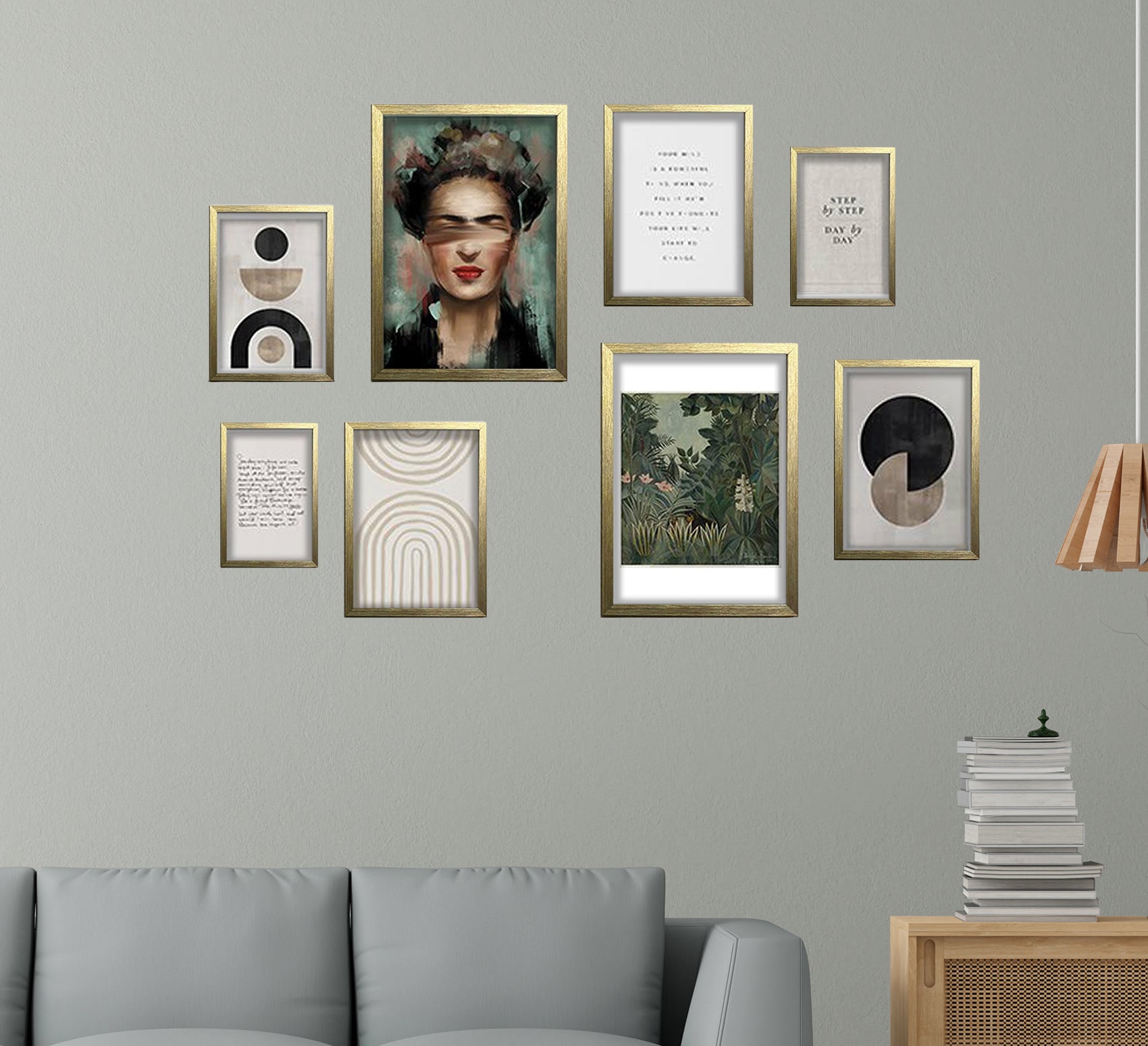 Buy golden 8 Pcs Aesthetic Abstract Photo Frame set for Wall 12&quot; x 16&quot; (2 piece) , 8&quot; x 12&quot; (4 pieces) and 6&quot; x 8&quot; (2 pieces)