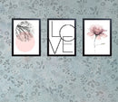 Set of 3 black frames featuring abstract floral and modern typography collage art in soft pink and black tones. - Set of 3 Abstract Art Frame set - 8x12" / Black / 1 - Frame World