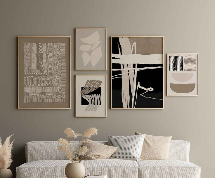 Pack of 5 Boho Wall Art Abstract Mid Century Modern Frame set