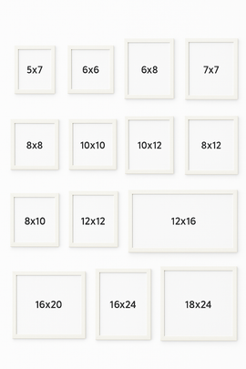 White custom collage frames in various sizes from 5x7 to 18x24 arranged in a grid. - Custom Collage Wall Frame Set – Personalized Gallery Decor - 4x4" / Black - Frame World