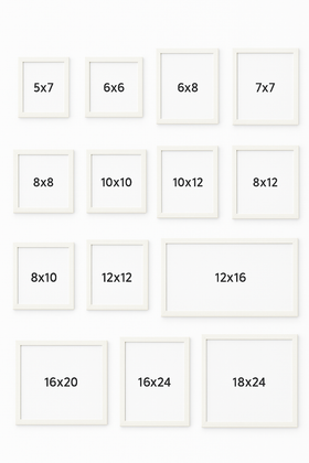 White custom collage frames in various sizes from 5x7 to 18x24 arranged in a grid. - Custom Collage Wall Frame Set – Personalized Gallery Decor - 4x4" / Black - Frame World