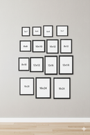 Custom black collage wall frames in various sizes from 5x7 to 18x24 inches arranged in a grid. - Custom Collage Wall Frame Set – Personalized Gallery Decor - 4x4" / Black - Frame World