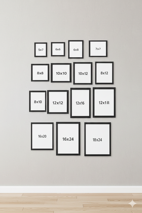 Custom black collage wall frames in various sizes from 5x7 to 18x24 inches arranged in a grid. - Custom Collage Wall Frame Set – Personalized Gallery Decor - 4x4" / Black - Frame World