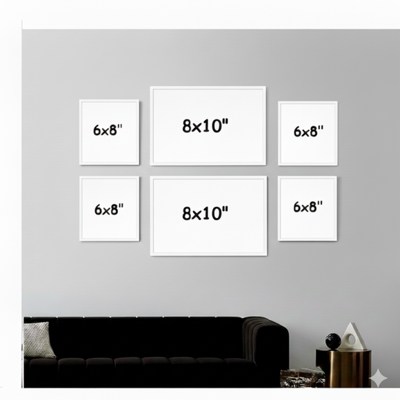 Pack of 6 Collage Set, Glass front Frame, Custom frame set (8x10" - 2pc, 6x8" - 4 pc)