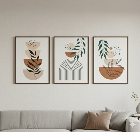 3 pcs Neutral Boho Frame Set, Abstract frames