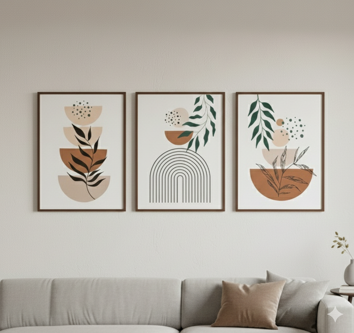 3 pcs Neutral Boho Frame Set, Abstract frames