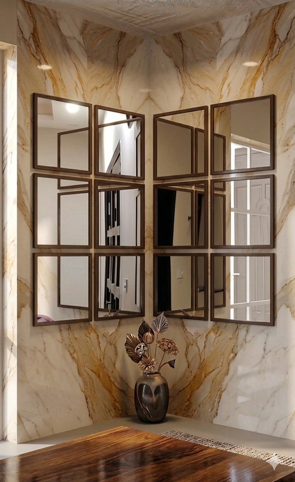 12 Pcs Grid Mirror Wall Decor for Corner Wall - with PVC Border