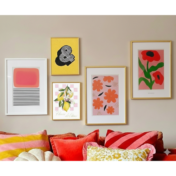 Set of 5 Colorful Abstract Frame set for Living Room, Bedroom (12x18 inch 3 pc, 10x14 inch 2 pc)