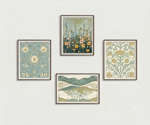 4 pack Botanical Abstract Wall Art Set – Vintage Floral Prints