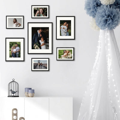 Simple Gallery Wall Collage Frames for Family Pics & Art Prints - Set of 7 Includes Four 5x7, Two 8x10, One 10x14 - Glass Front -