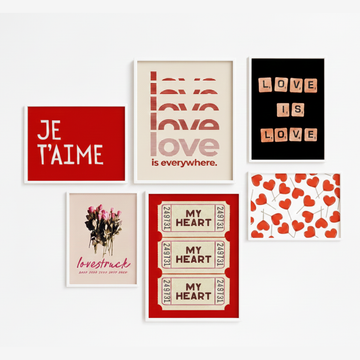 6 pc valentine Frame for Room decor, Love theme red Frame set (2 pc 12x16", 4 pc 8x12") - 0
