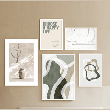 Pack of 5 Home Wall Art Abstract Plant Green Modern Frame set (12x16" 2 pc, 8x12" 3 pc)