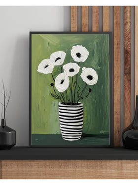 Single Green Floral Print | Botanical Vase Wall Art | Minimalist Modern Home Decor