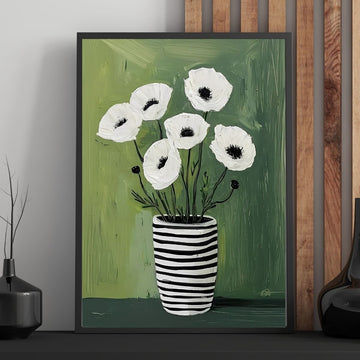 Single Green Floral Print | Botanical Vase Wall Art | Minimalist Modern Home Decor