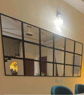 18 Pcs Horizontal Grid Mirror Wall Decor with PVC Border – DIY Hanging Mirror Frame - 0