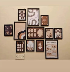 Black collage photo frames set with custom layout featuring 12 frames in various sizes. - Pack of 12- Collage Photo Frames set - Black - 11 pc - Frame World