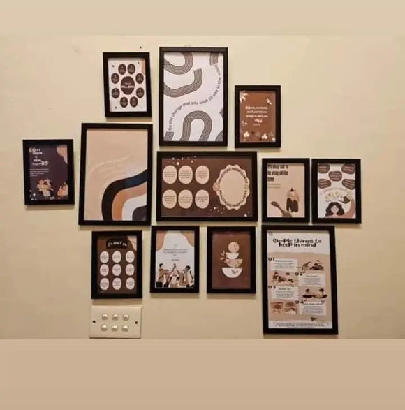 Black collage photo frames set with custom layout featuring 12 frames in various sizes. - Pack of 12- Collage Photo Frames set - Black - 11 pc - Frame World