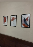 Set of 3 abstract photo frames in black with modern artistic prints, perfect for contemporary wall decor.