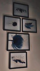 Set of 5 black frames collage featuring custom abstract botanical prints in various sizes. - 5 Pcs Abstract Wall Art Frame set [ 12" x 16" (1 piece) , 10" x 12" (4 pieces)] - Black - Frame World