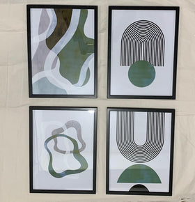 Set of 4 black frames displaying custom abstract art collage with organic shapes and geometric lines. - Set of 4 Abstract Art Frame set - 8x12" / Black - Frame World