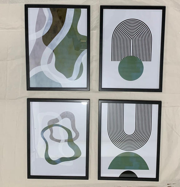 Set of 4 black frames displaying custom abstract art collage with organic shapes and geometric lines. - Set of 4 Abstract Art Frame set - 8x12" / Black - Frame World