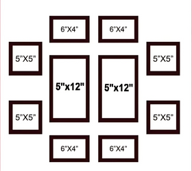 Set of 10 custom brown collage frames in various sizes arranged symmetrically on a white background. - Set of 10 Collage Photo Frames - Black - Frame World