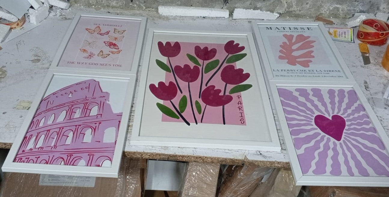 5 Pcs Abstract Frame set, Aesthetic Style Drawing Room Decor (12x18" - 1 pc, 8x12" - 4pc) - 0