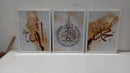 3-piece white frame collage with custom Islamic calligraphy art on textured beige backgrounds. - 3-Piece Islamic Calligraphy Art Frame Set – Customizable Wall Decor - 8x12 / Black - Frame World