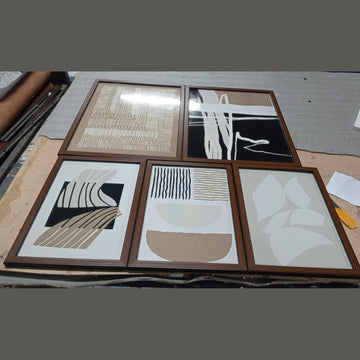 Boho Wall Art Frame Set – Pack of 5 Mid Century Modern Abstract Frames (12x16" 2pc, 8x12" 3pc) - 0