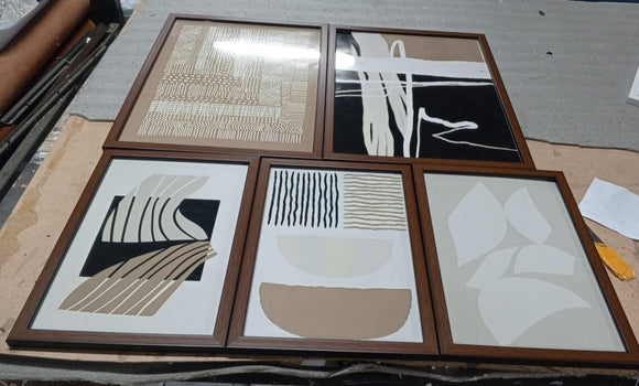 Boho Wall Art Frame Set – Pack of 5 Mid Century Modern Abstract Frames (12x16" 2pc, 8x12" 3pc)