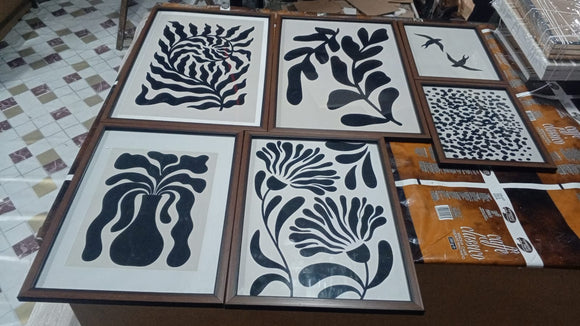 6 Pack Earth Tone Gallery Wall Large Abstract Botanical Print Frame set ( 12x18" 2 pc, 10x14" 2 pc, 8x10" pc)