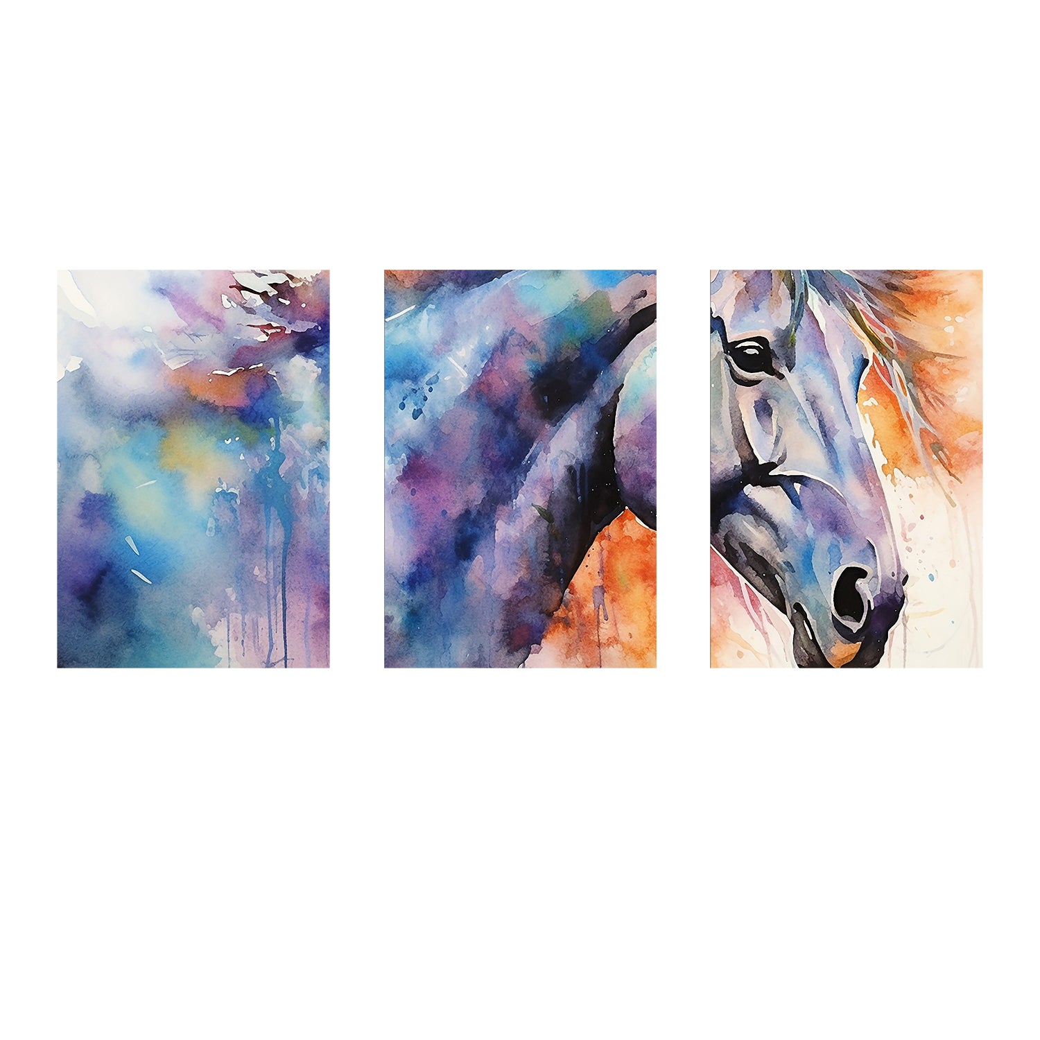 Beautiful Multi Colour Horse on Canvas 3 pcs Traditional Art