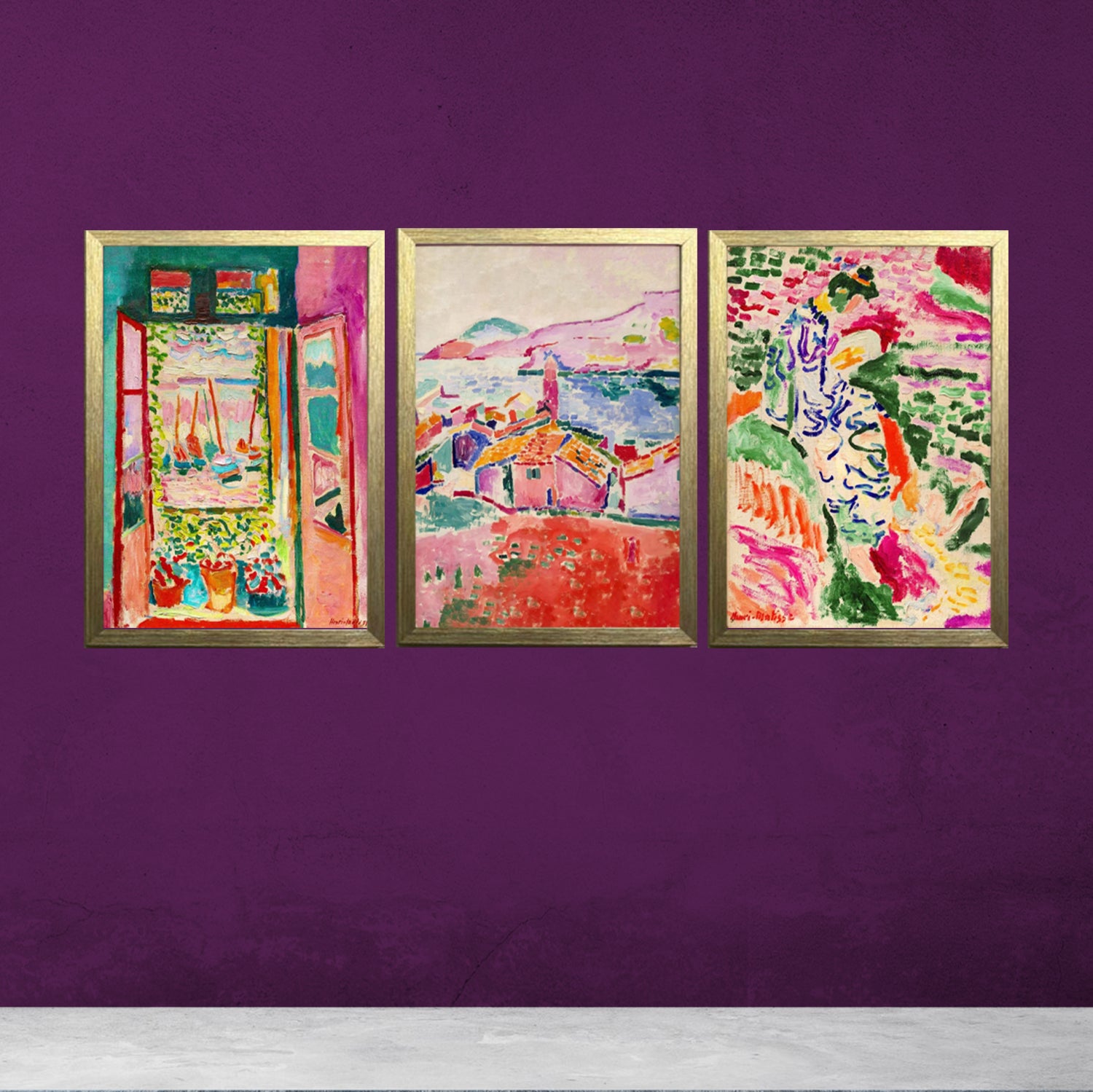 Buy golden Set Of 3 Modern Art Frames For Living / Dinning Rooms