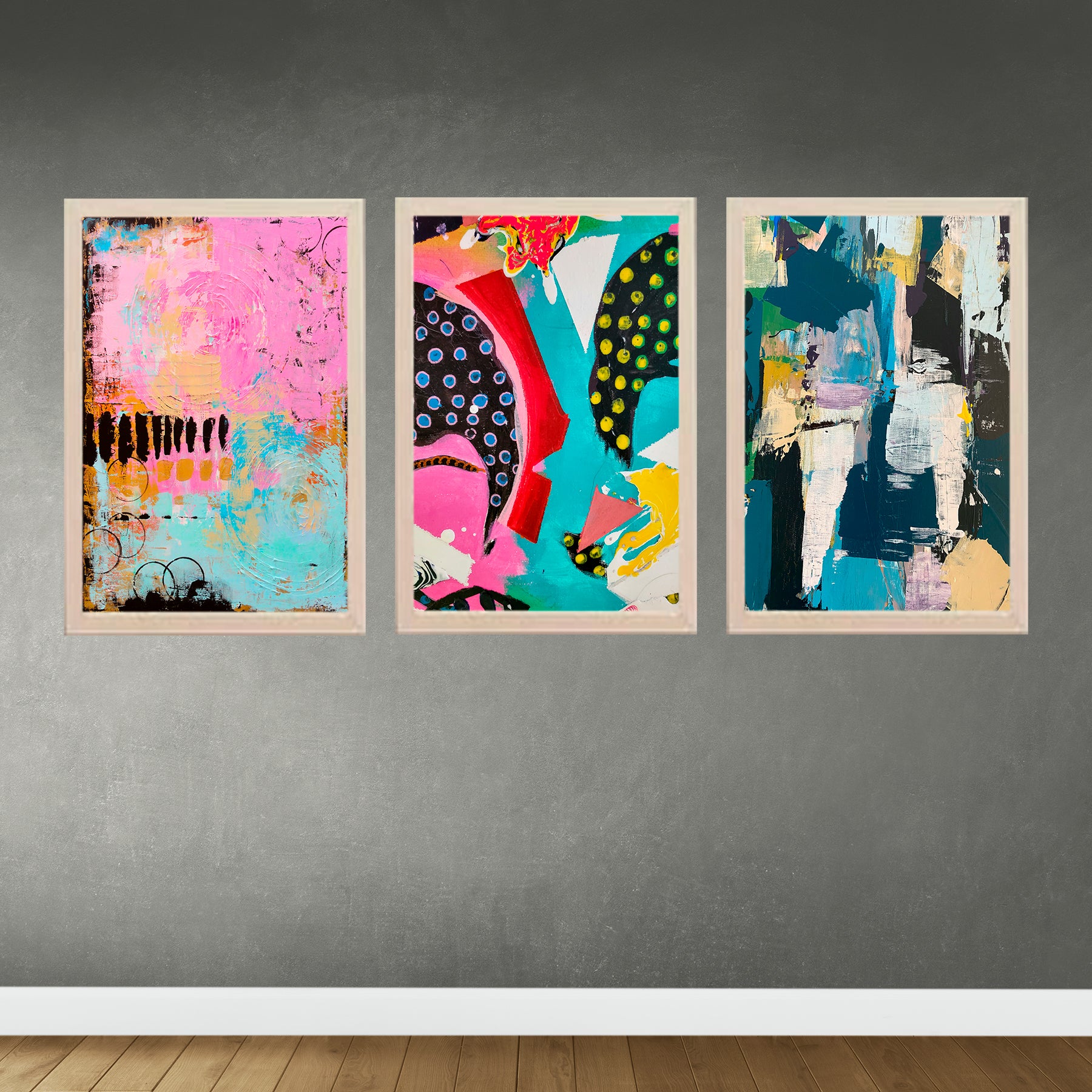 Buy white Beautiful Modern Art Frames Set of 3 For Living / Dinning Rooms
