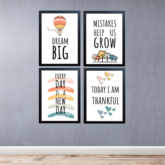Set of four black framed inspirational quote prints forming a motivational collage with custom typography and simple. - Set of 4 Inspirational Quotes Frame set, Motivational Quote sets - 8x12" / Black / 1 - Frame World