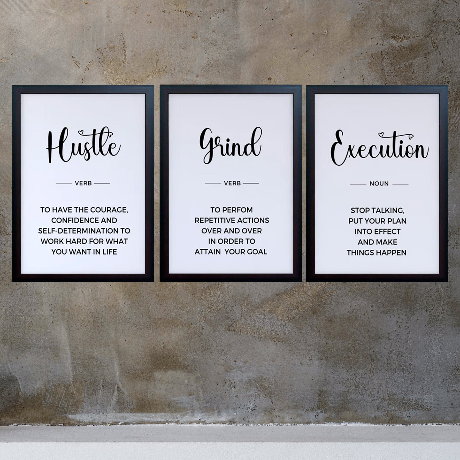 Motivational Quotes About Success For House & Office Decor Set of 3 Frames