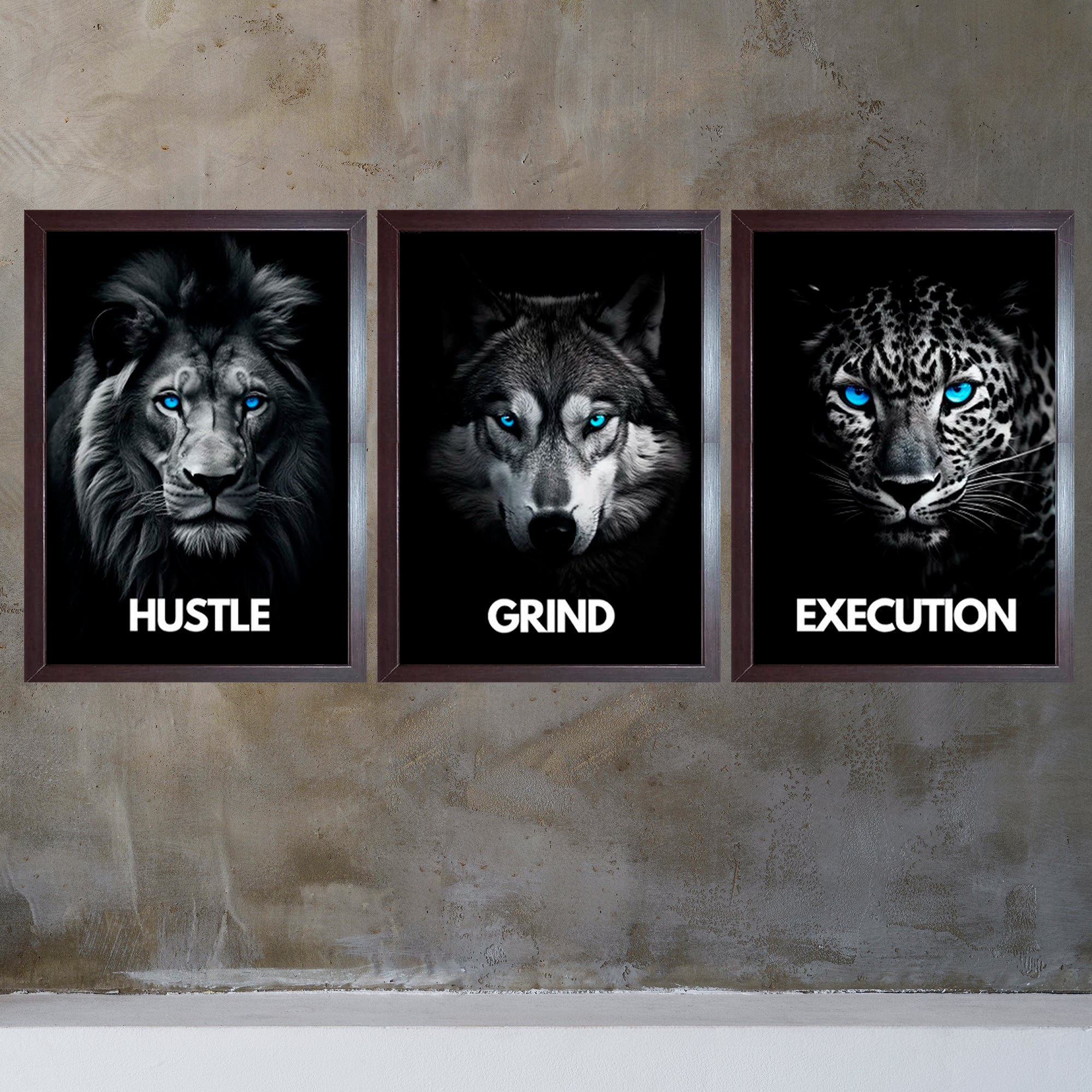 Buy brown Hustle , Grind And Execution Quotes For Home And Offices Set of 3