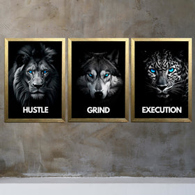Buy gold Hustle , Grind And Execution Quotes For Home And Offices Set of 3